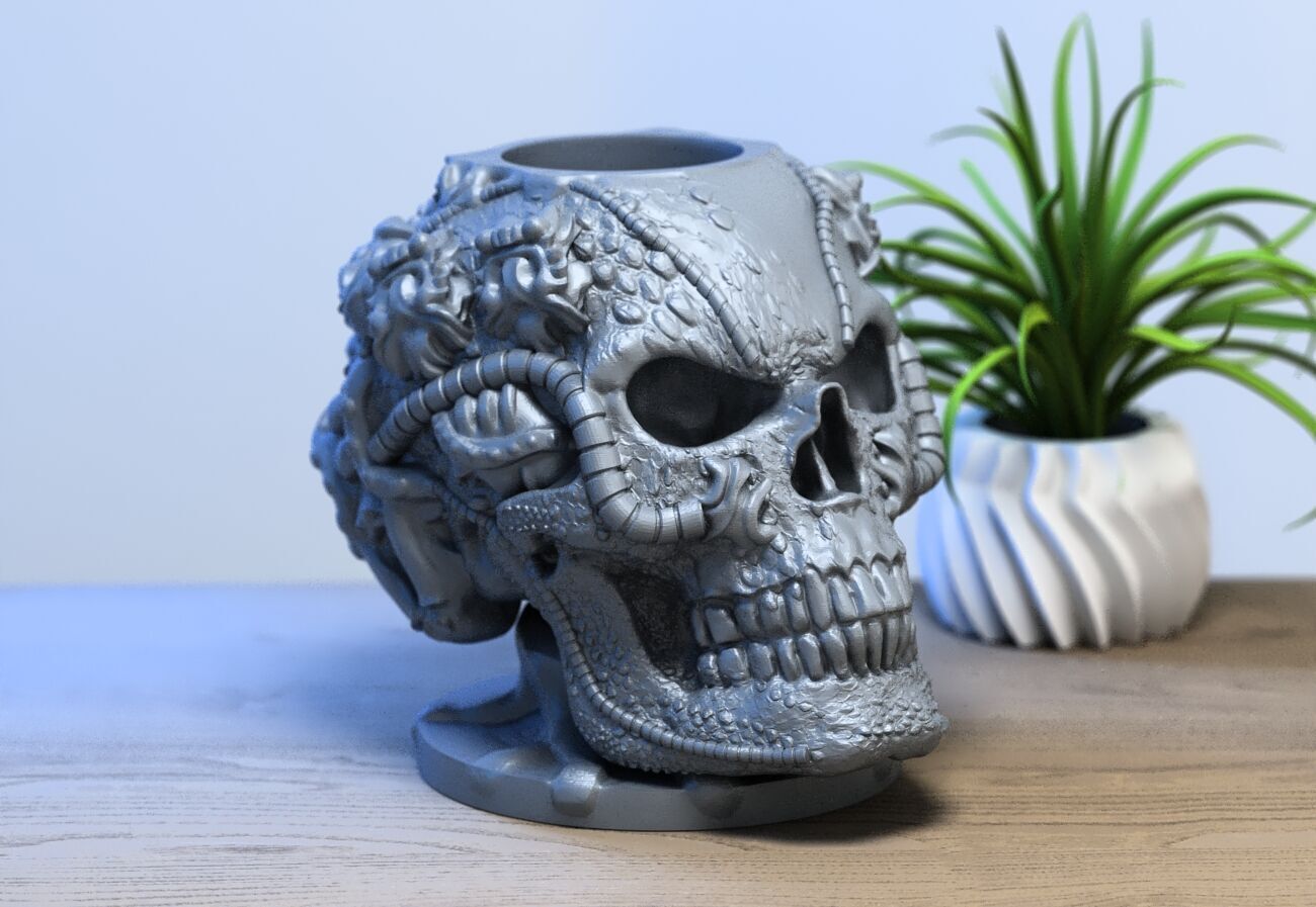 Robot Skull pen holder  Cyborg pen holder 3D print model_2