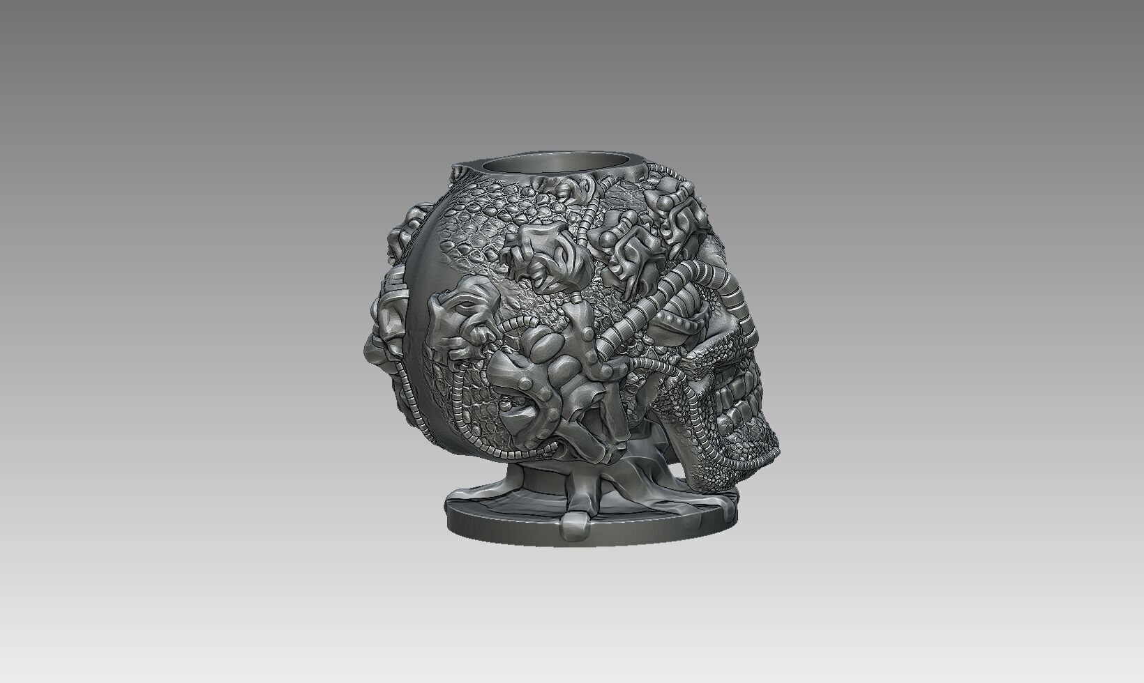 Robot Skull pen holder  Cyborg pen holder 3D print model_8