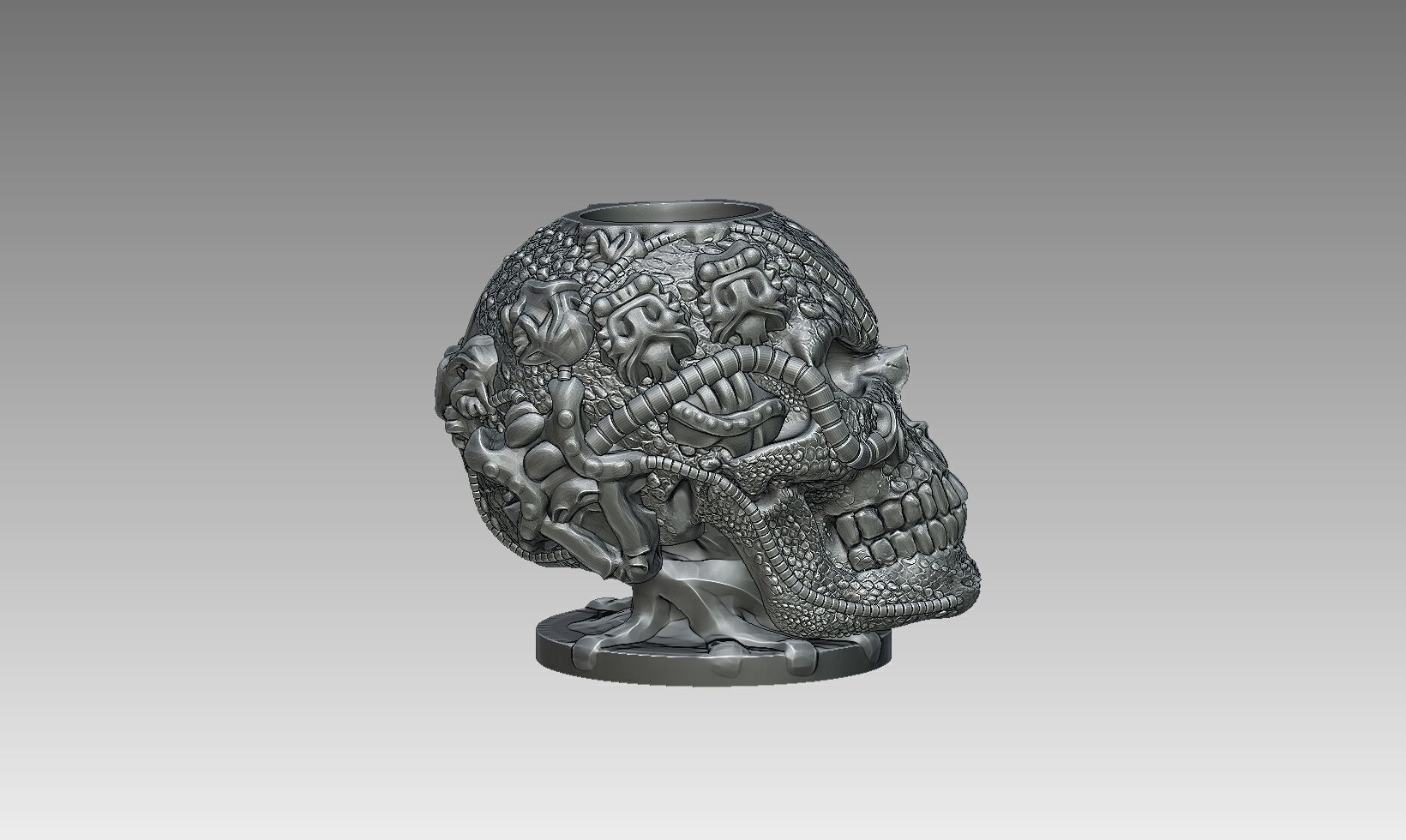 Robot Skull pen holder  Cyborg pen holder 3D print model_7