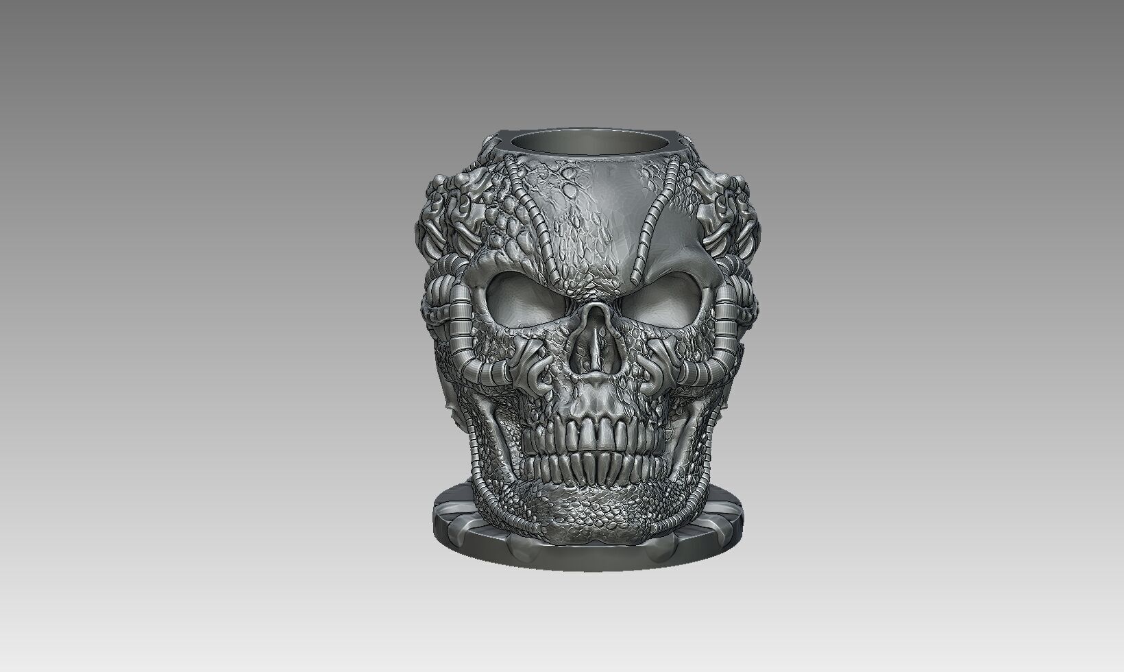 Robot Skull pen holder  Cyborg pen holder 3D print model_10