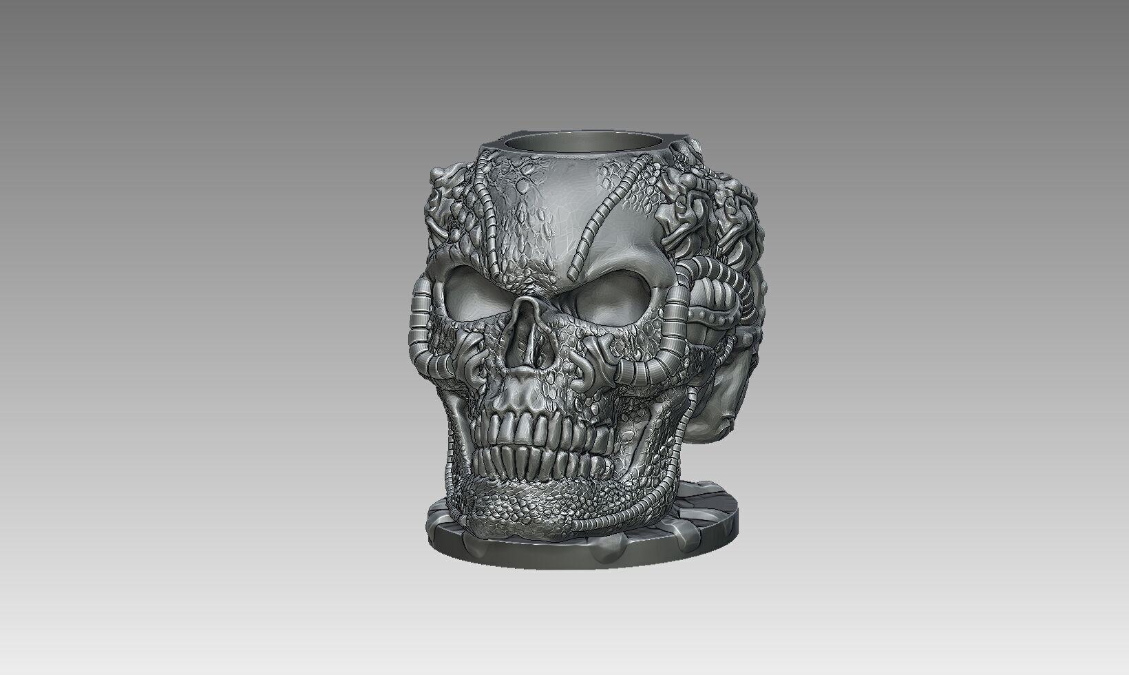 Robot Skull pen holder  Cyborg pen holder 3D print model_9