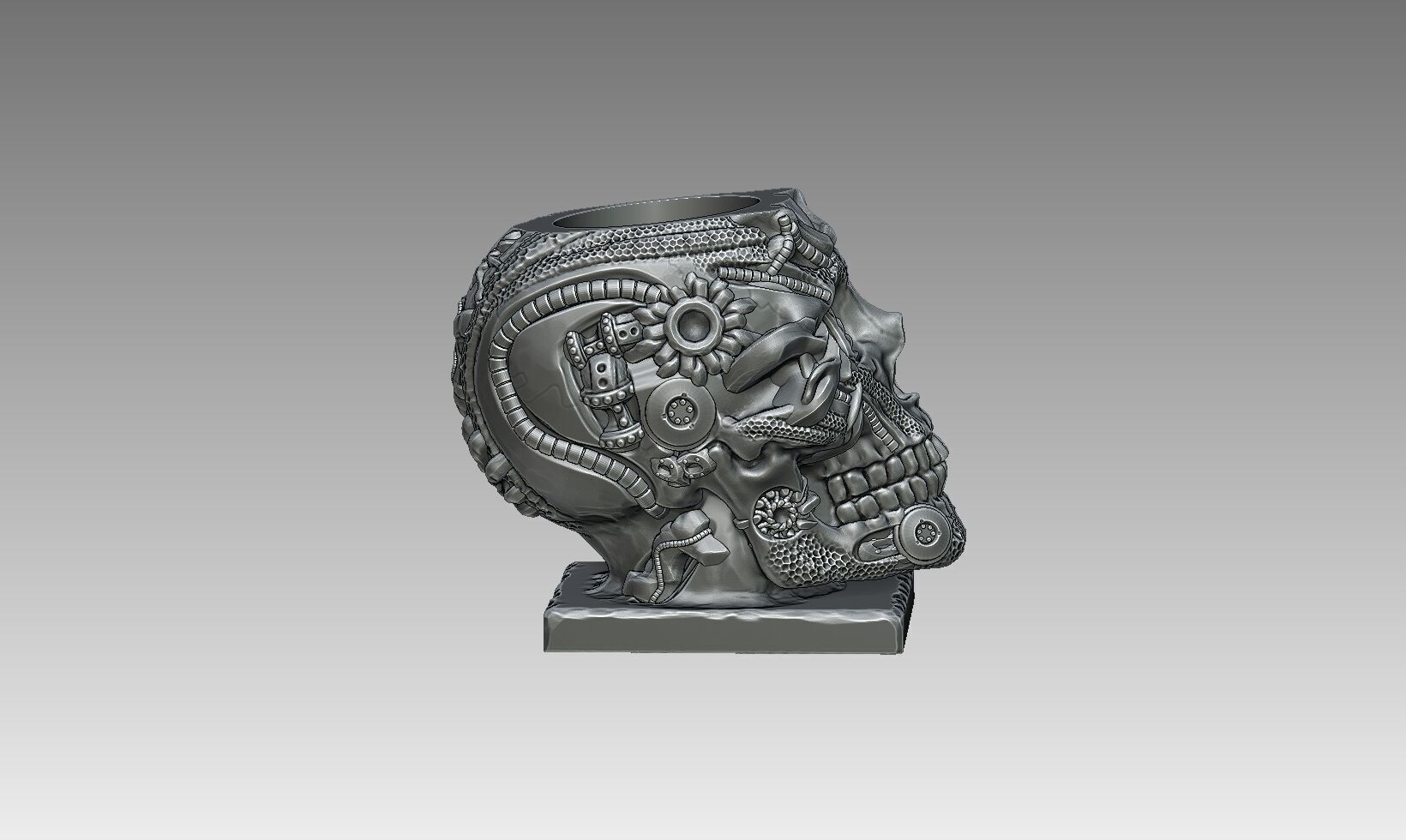 Robot Skull pen holder Cyborg pen holder 3D print model_7