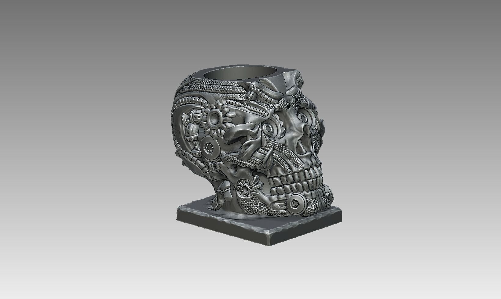 Robot Skull pen holder Cyborg pen holder 3D print model_6
