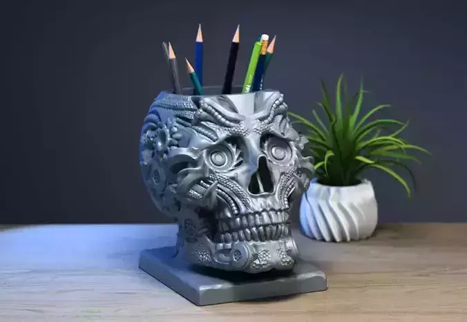 Robot Skull pen holder Cyborg pen holder 3D print model