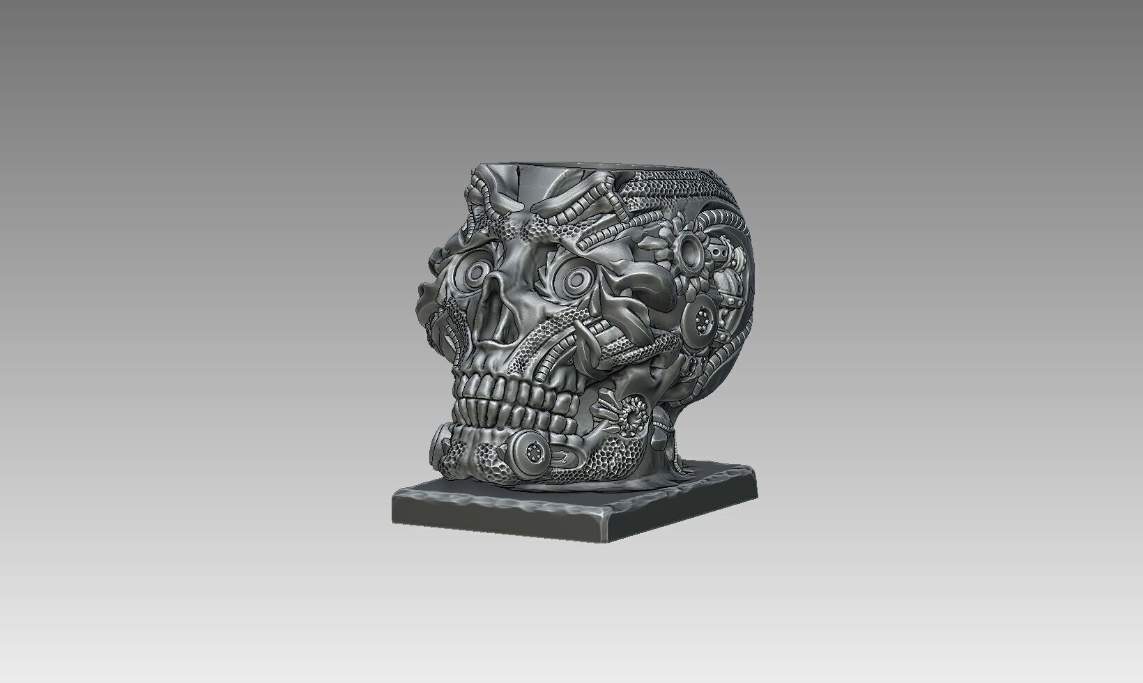 Robot Skull pen holder Cyborg pen holder 3D print model_9