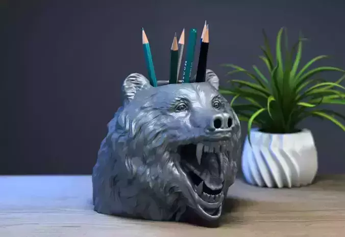 Bear head pen holder Wild bear pen holder