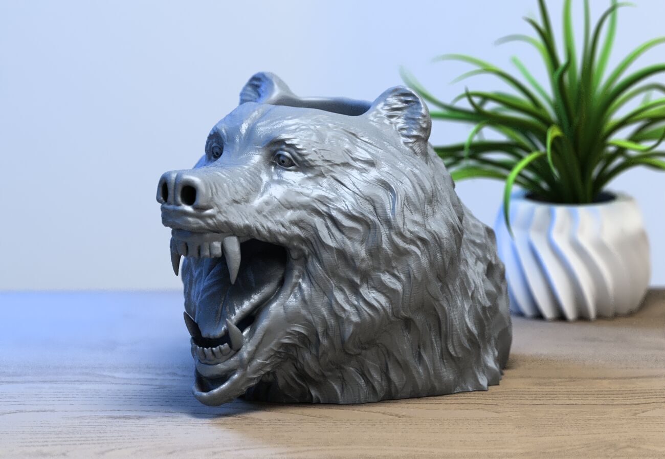 Bear head pen holder Wild bear pen holder 3D print model_2