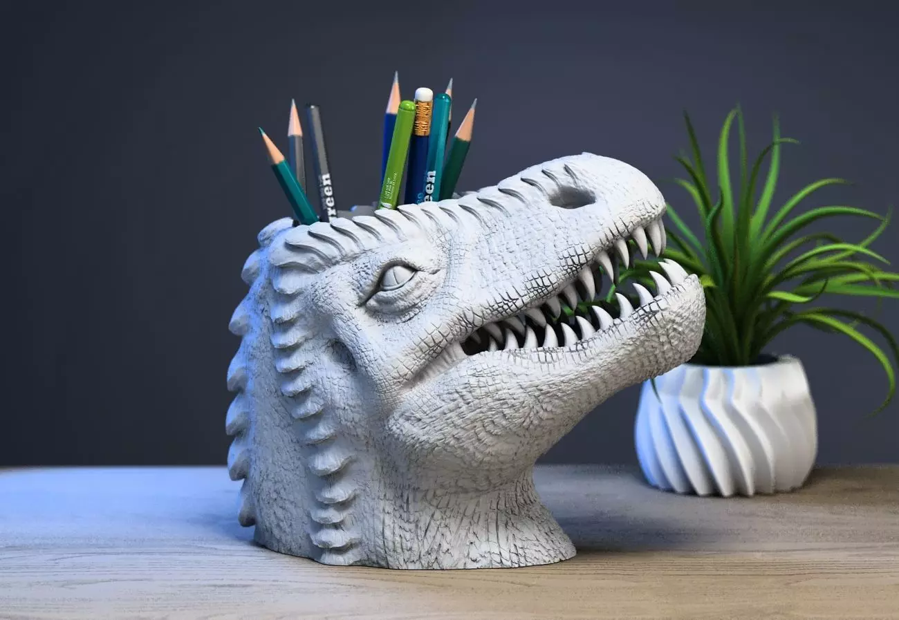 Dinosaur pen holder Dragon pen holder 3D print model_0
