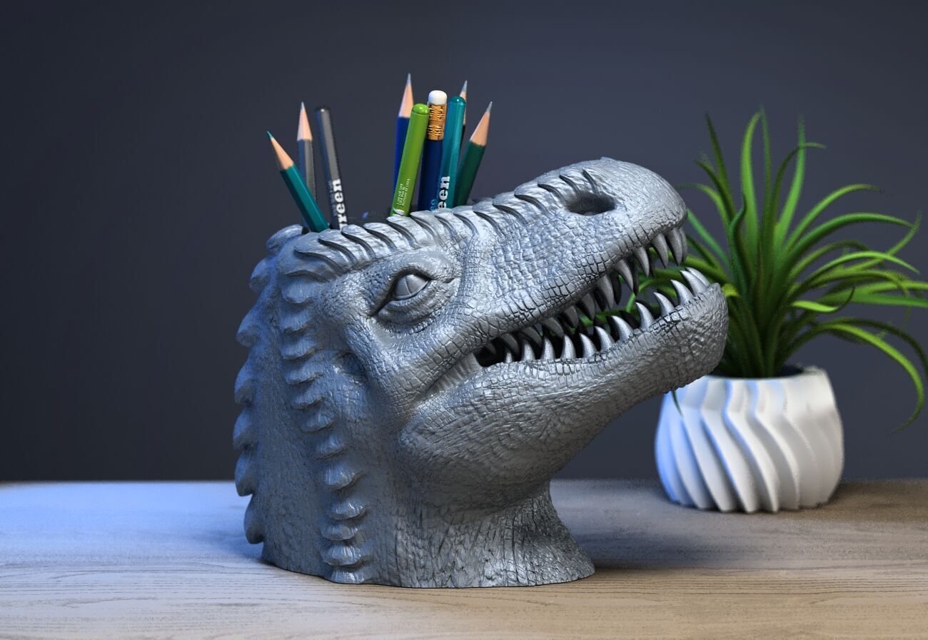 Dinosaur pen holder Dragon pen holder 3D print model_1