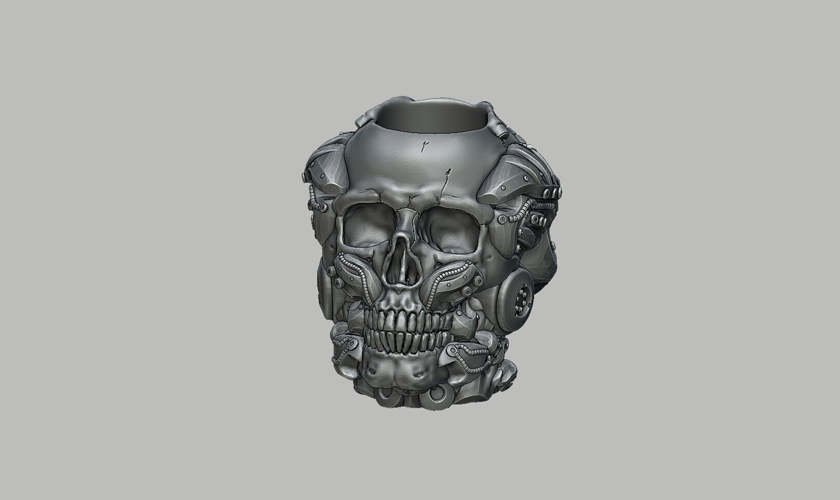 Robot Skull pen holder Cyborg pen holder 3D print model_11