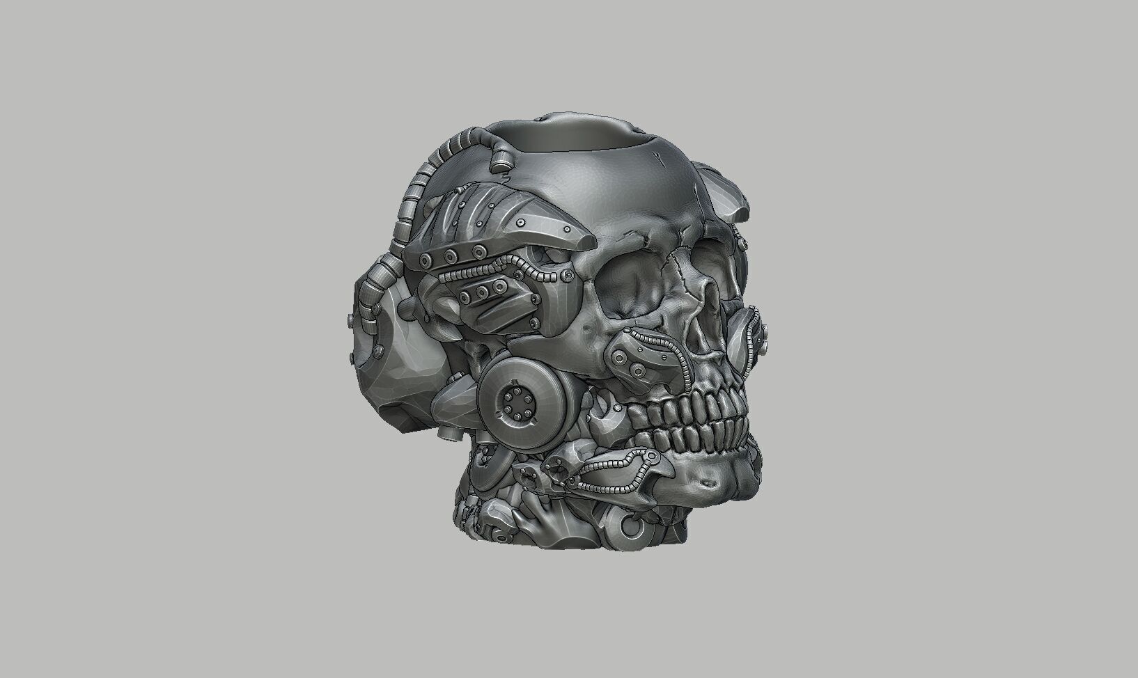 Robot Skull pen holder Cyborg pen holder 3D print model_7