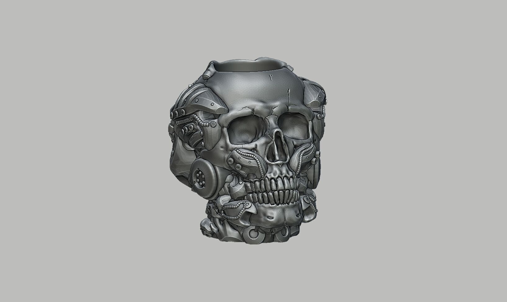 Robot Skull pen holder Cyborg pen holder 3D print model_6