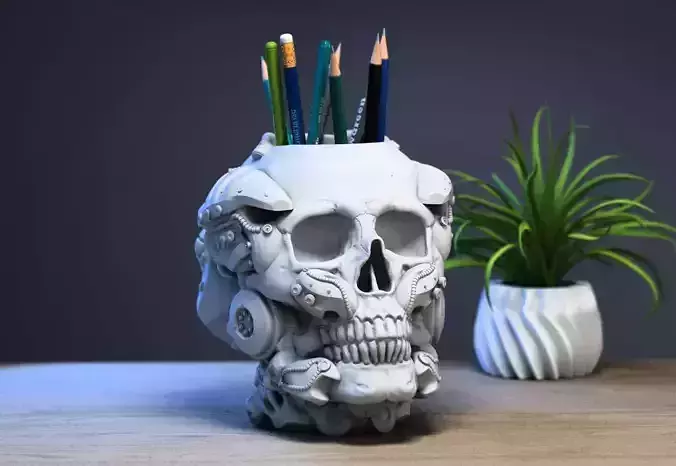 Robot Skull pen holder Cyborg pen holder 3D print model