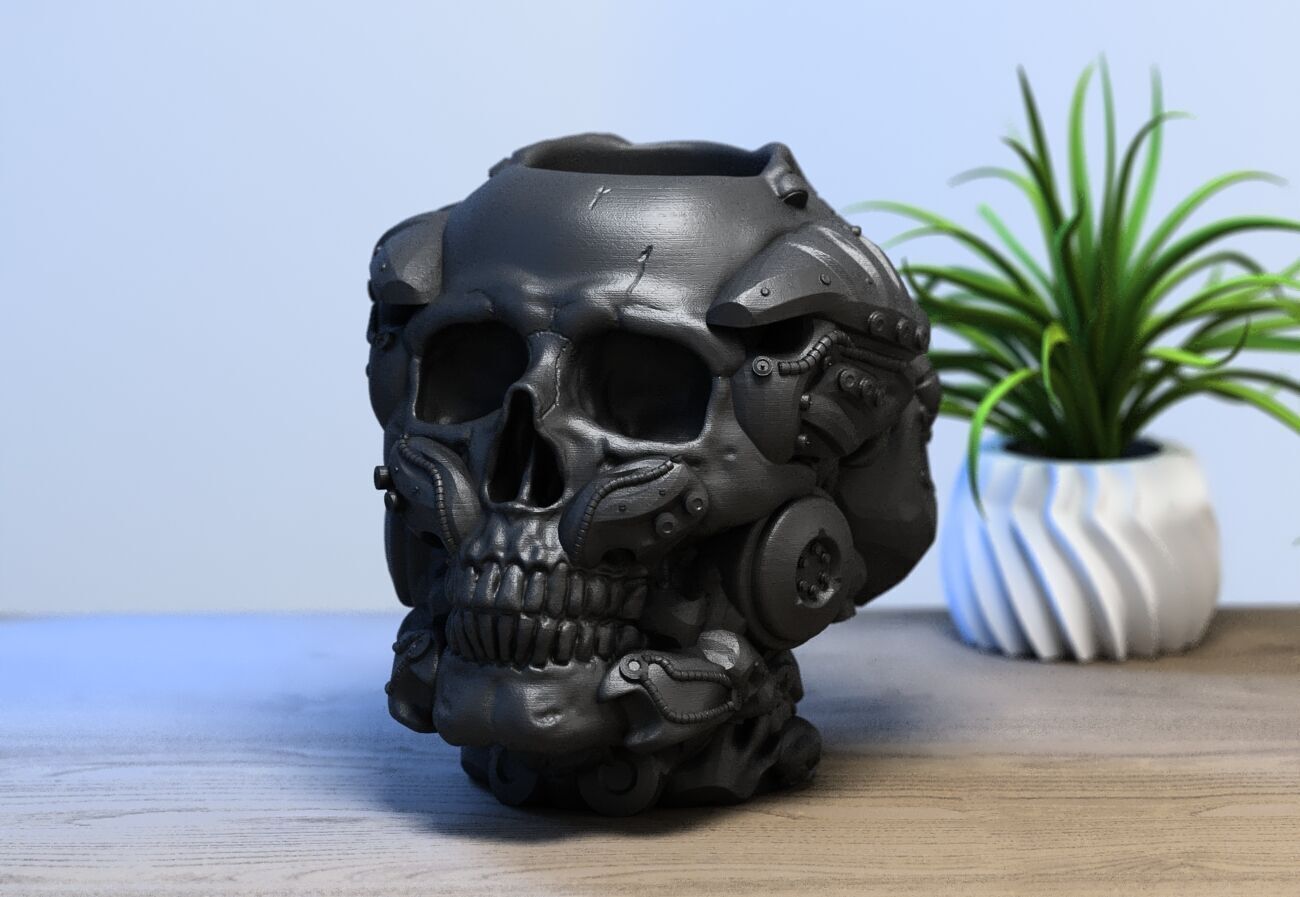 Robot Skull pen holder Cyborg pen holder 3D print model_4