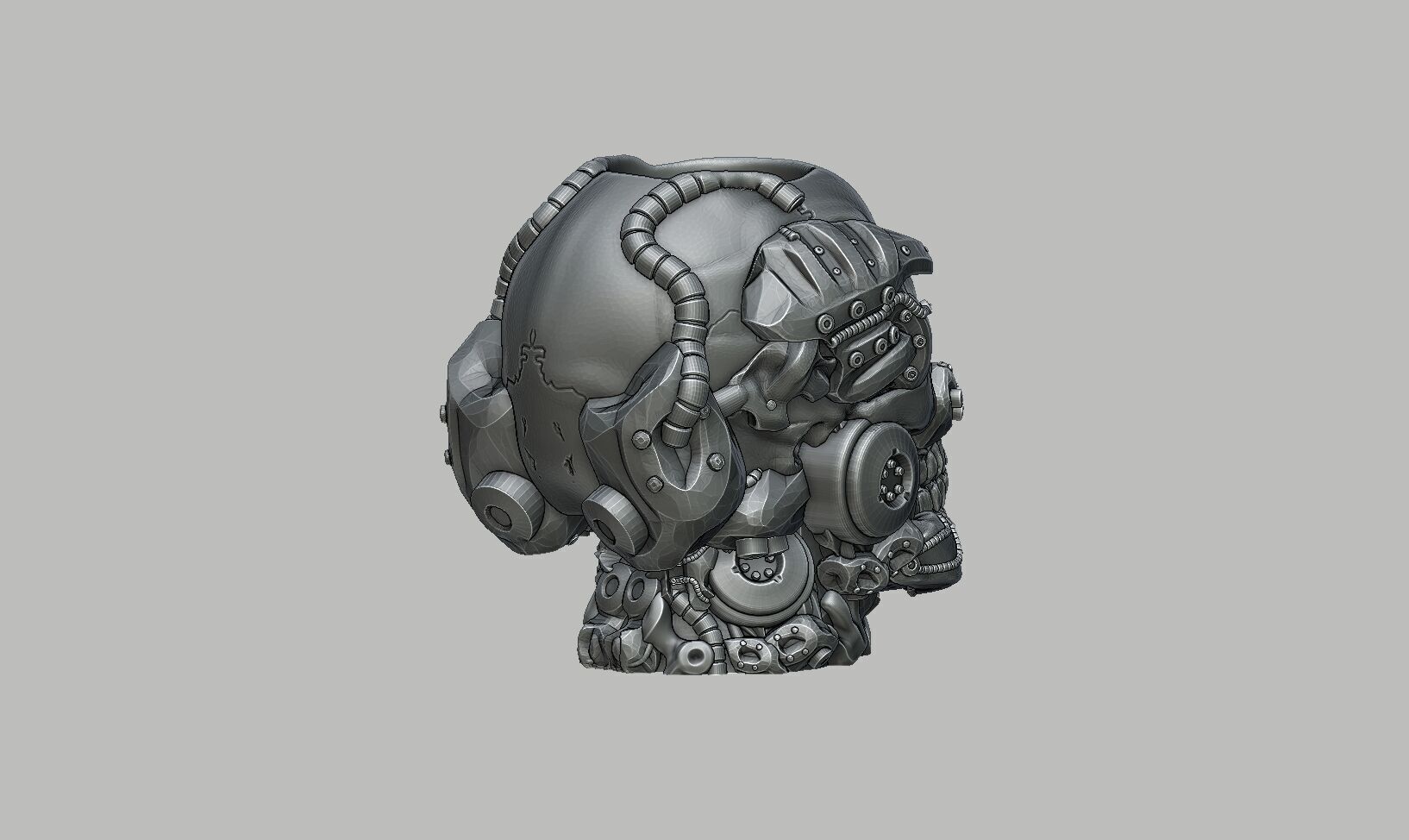 Robot Skull pen holder Cyborg pen holder 3D print model_9