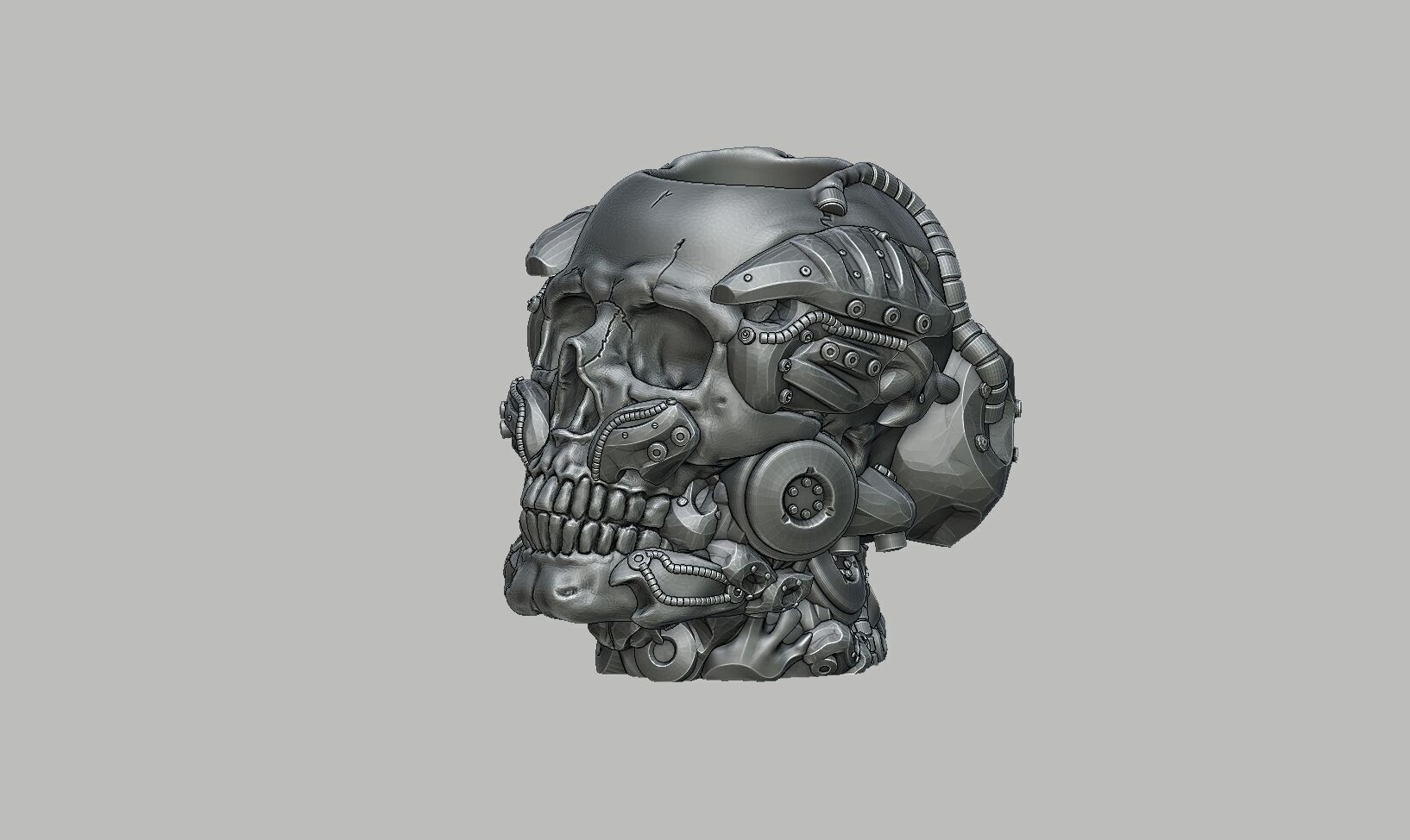 Robot Skull pen holder Cyborg pen holder 3D print model_12