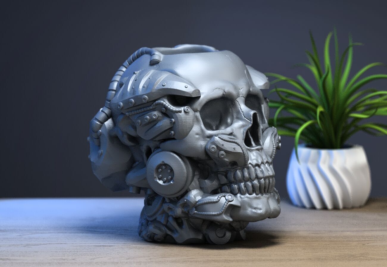 Robot Skull pen holder Cyborg pen holder 3D print model_2