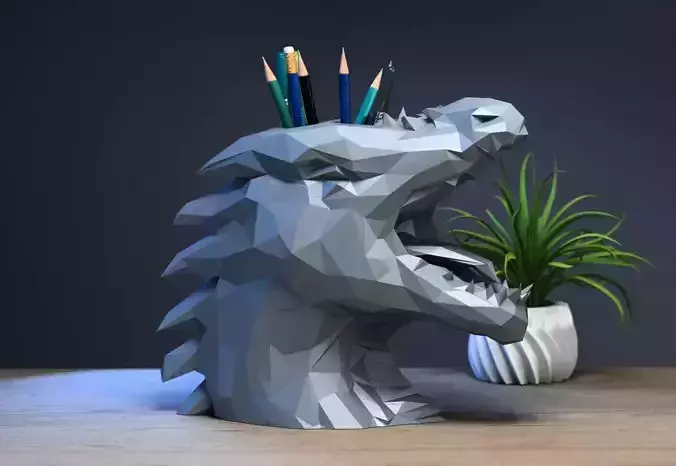Dragon low-poly pen holder Dragon low-poly pen holder 3D print model