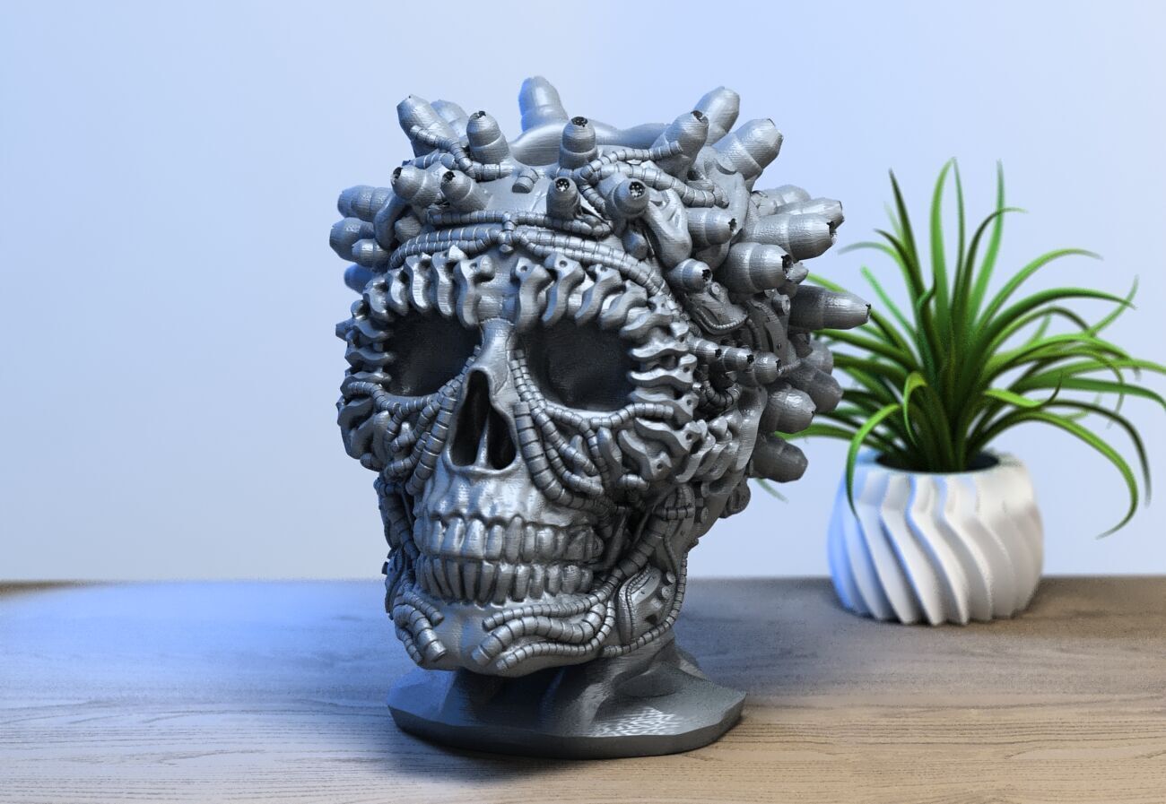 Robot Skull pen holder Cyborg pen holder 3D print model_2