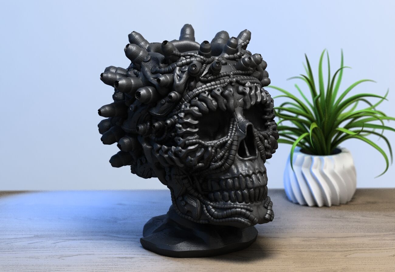 Robot Skull pen holder Cyborg pen holder 3D print model_1