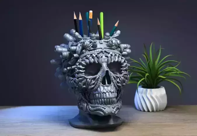 Robot Skull pen holder Cyborg pen holder 3D print model