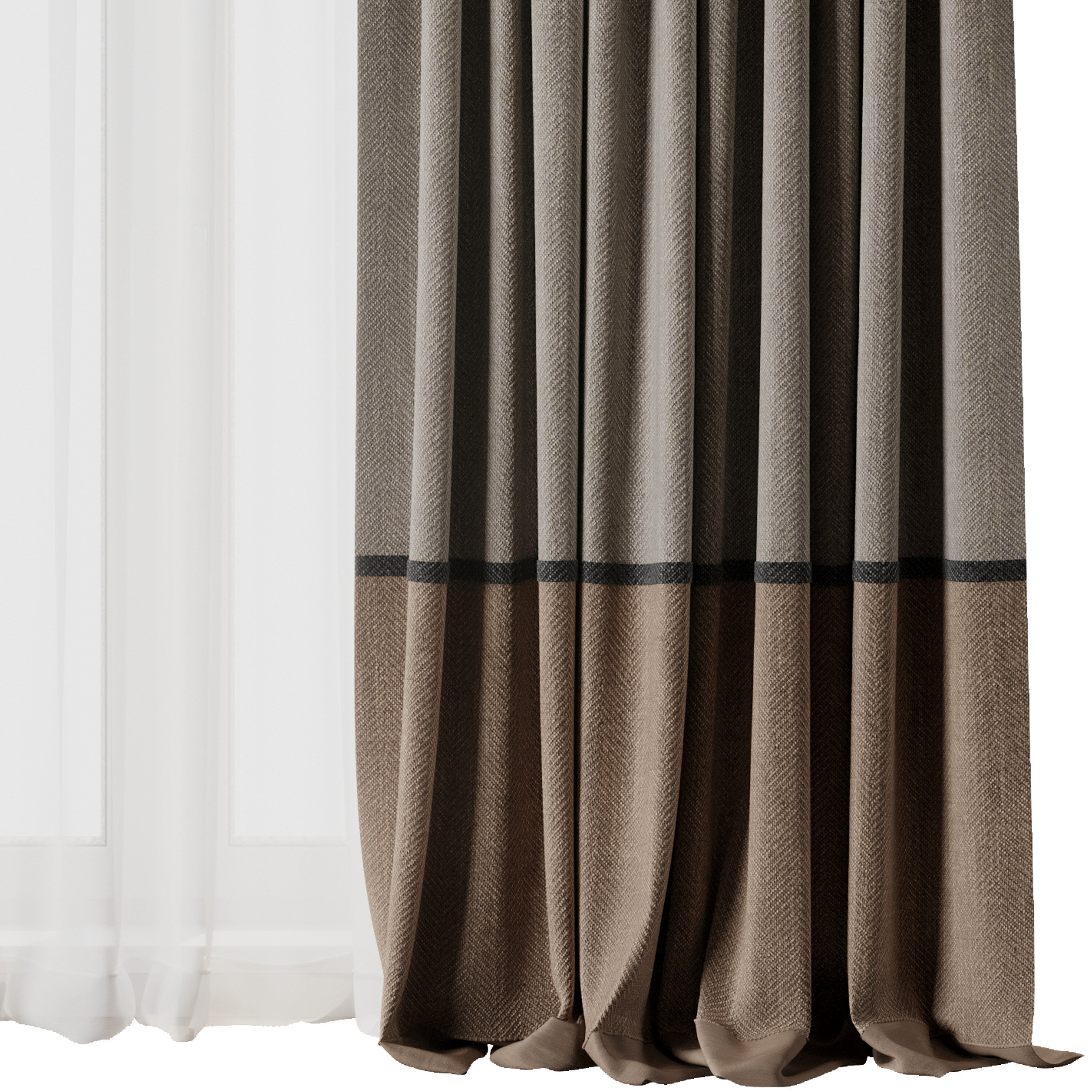 Curtain with rod 17 brown patterned curtain HBH Low-poly 3D model_6