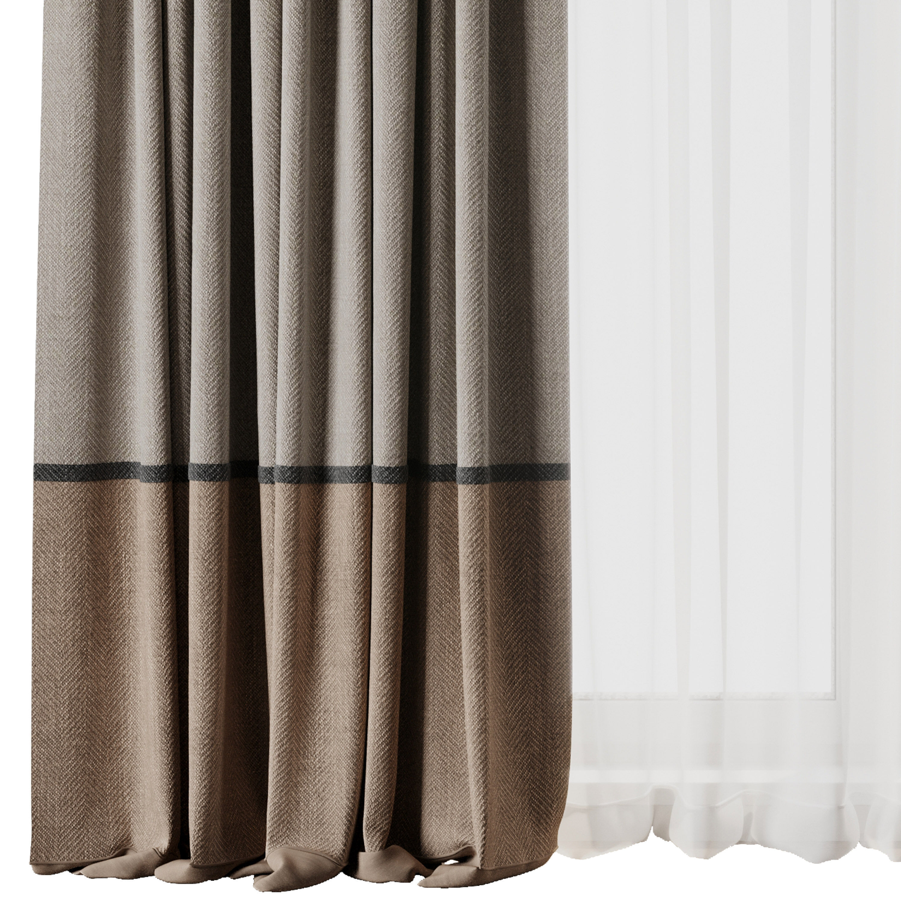 Curtain with rod 17 brown patterned curtain HBH Low-poly 3D model_8