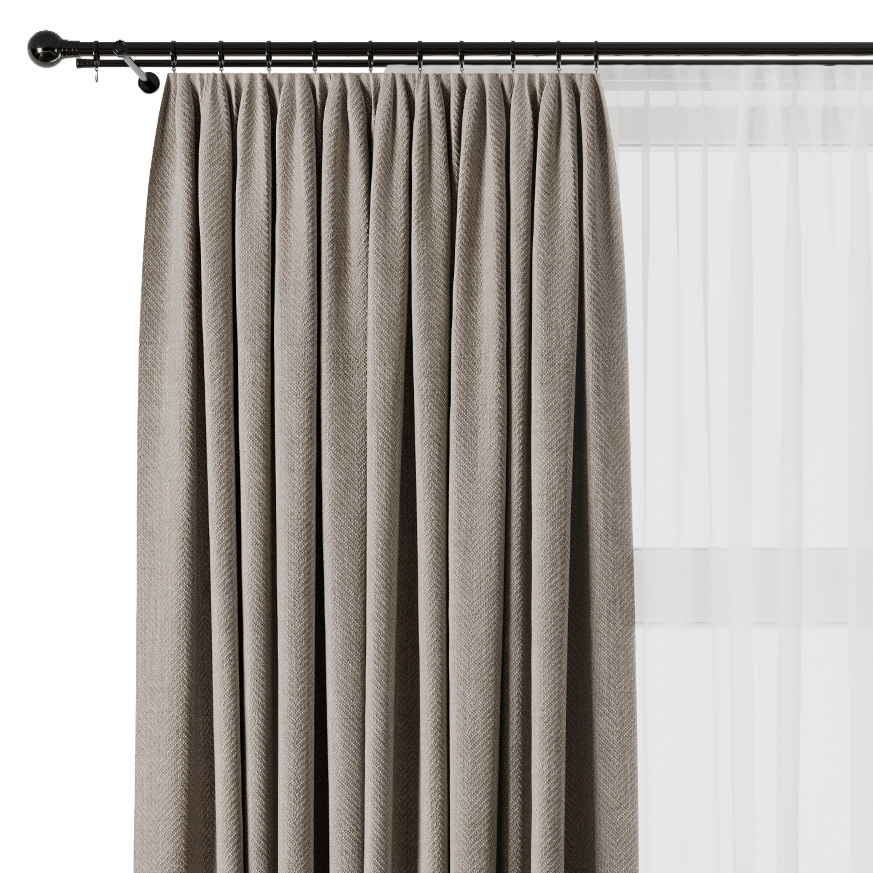 Curtain with rod 17 brown patterned curtain HBH Low-poly 3D model_3