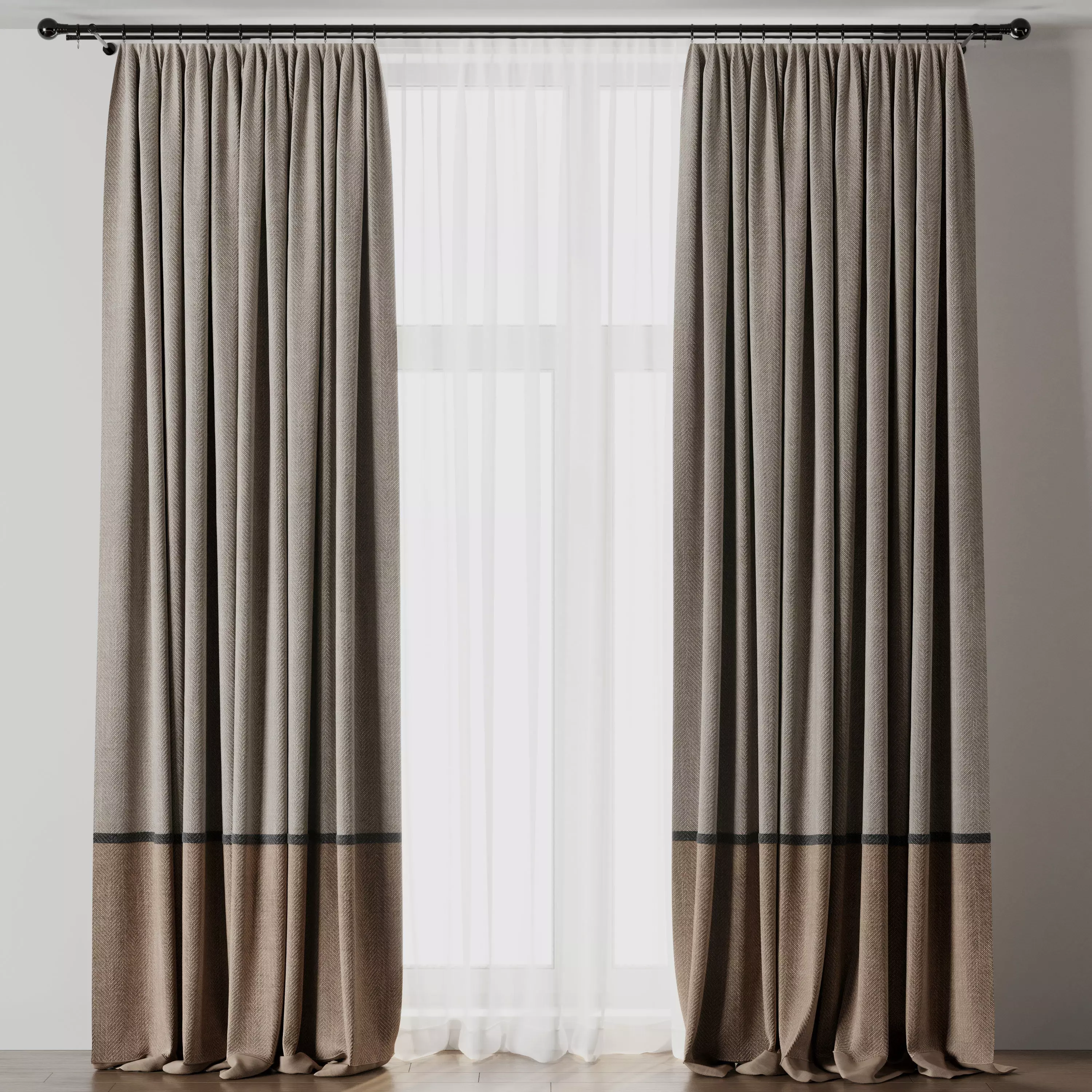 Curtain with rod 17 brown patterned curtain HBH Low-poly 3D model_0