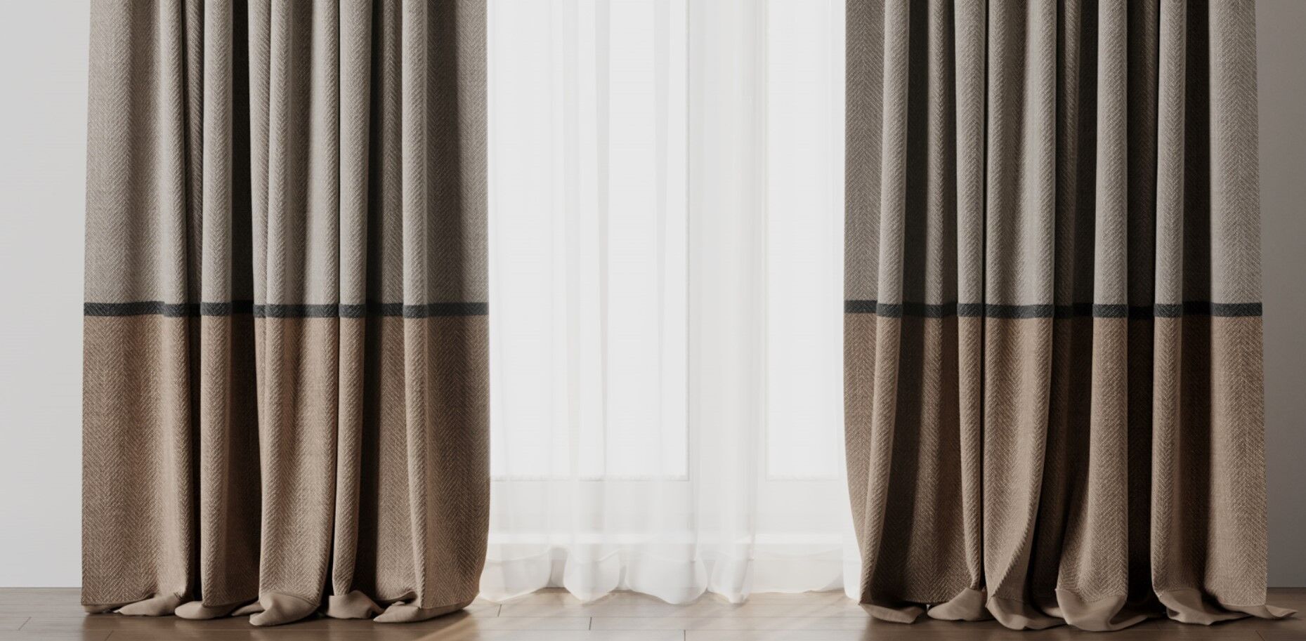 Curtain with rod 17 brown patterned curtain HBH Low-poly 3D model_11