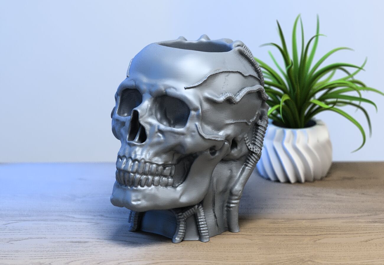 Robot Skull pen holder Cyborg pen holder 3D print model_4