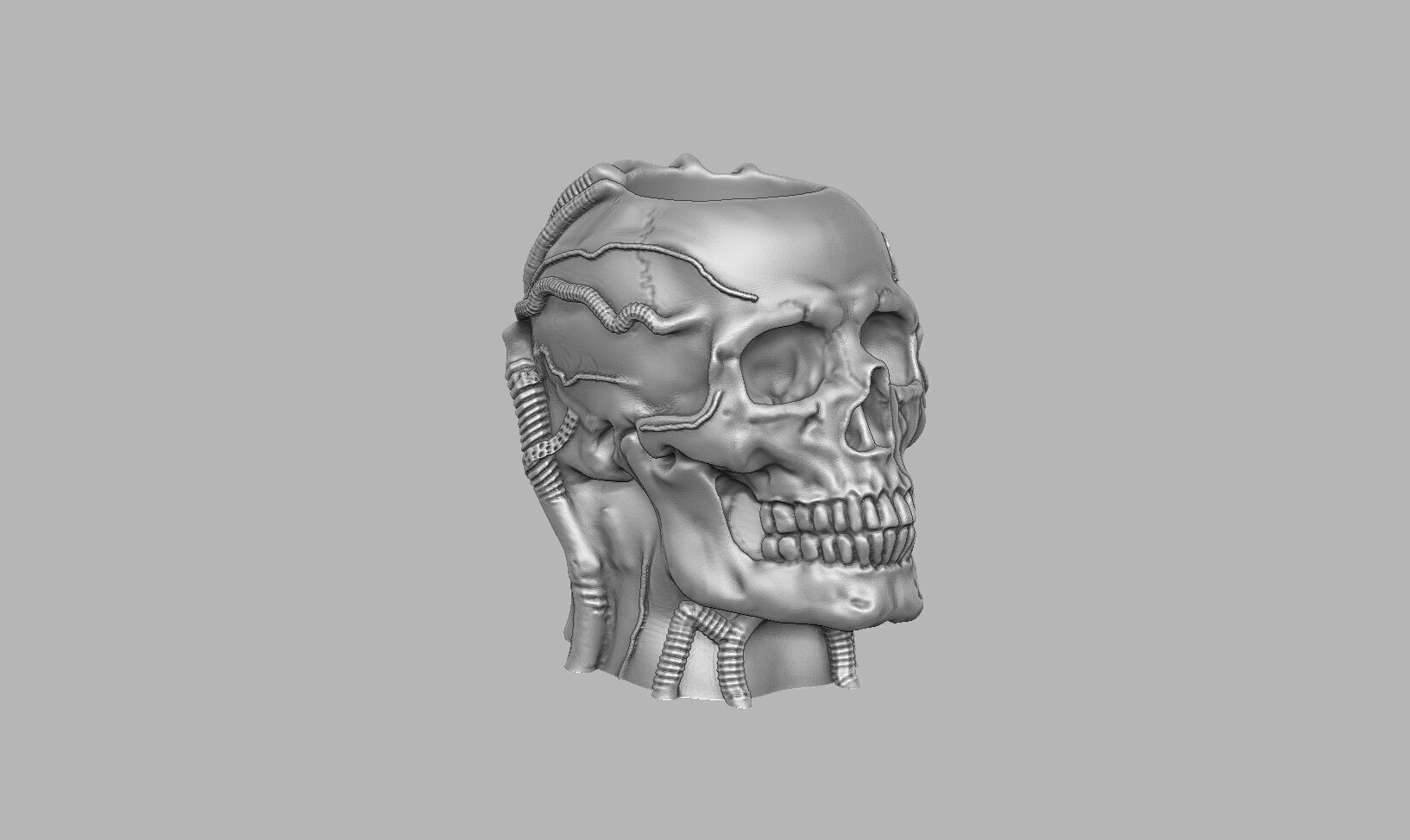 Robot Skull pen holder Cyborg pen holder 3D print model_13