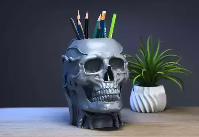 Robot Skull pen holder Cyborg pen holder 3D print model