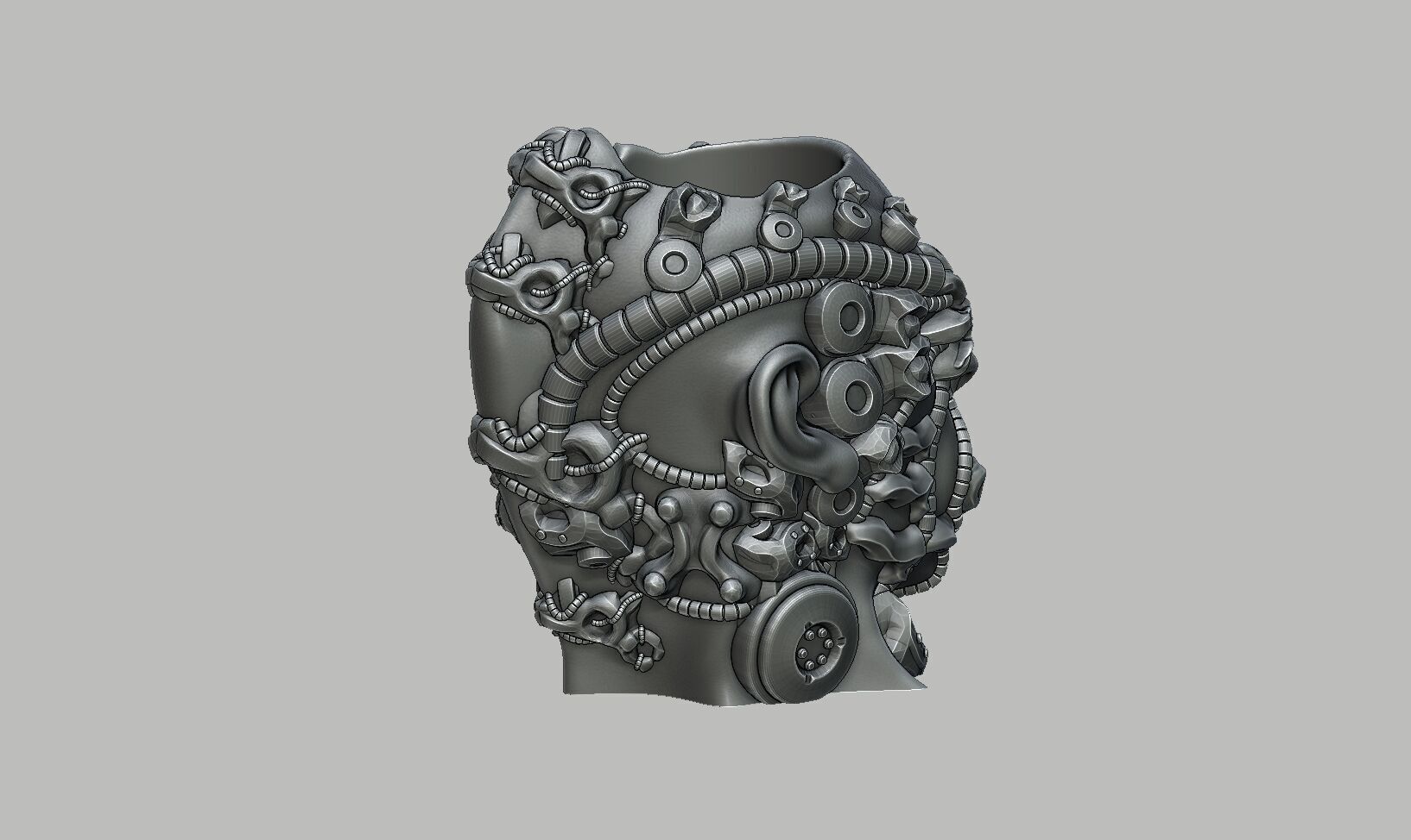 robot human head pen holder Robot human bust pen holder 3D print model_8