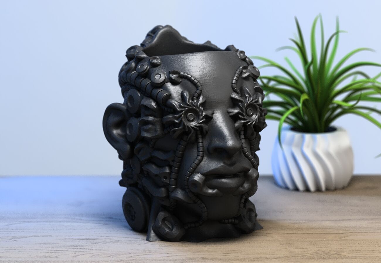 robot human head pen holder Robot human bust pen holder 3D print model_2