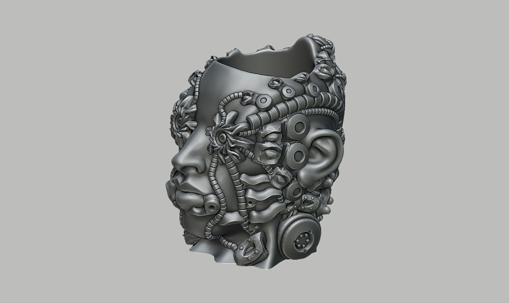 robot human head pen holder Robot human bust pen holder 3D print model_9