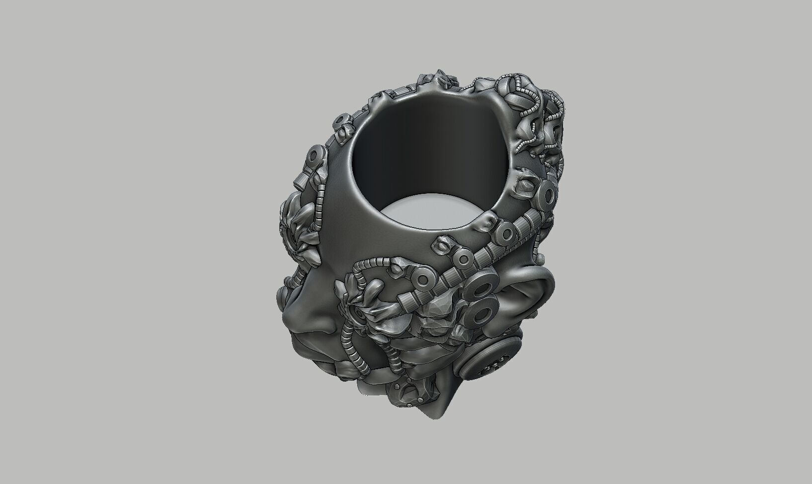 robot human head pen holder Robot human bust pen holder 3D print model_10