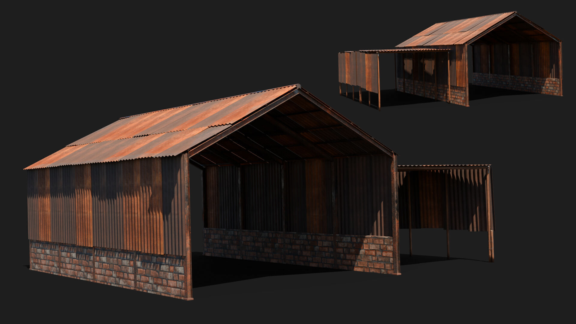 open rural farm barn shed storage roof structure 3D model_2