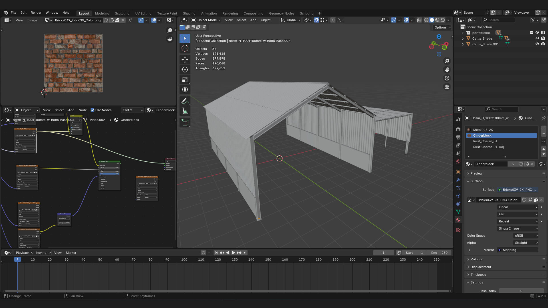 open rural farm barn shed storage roof structure 3D model_3