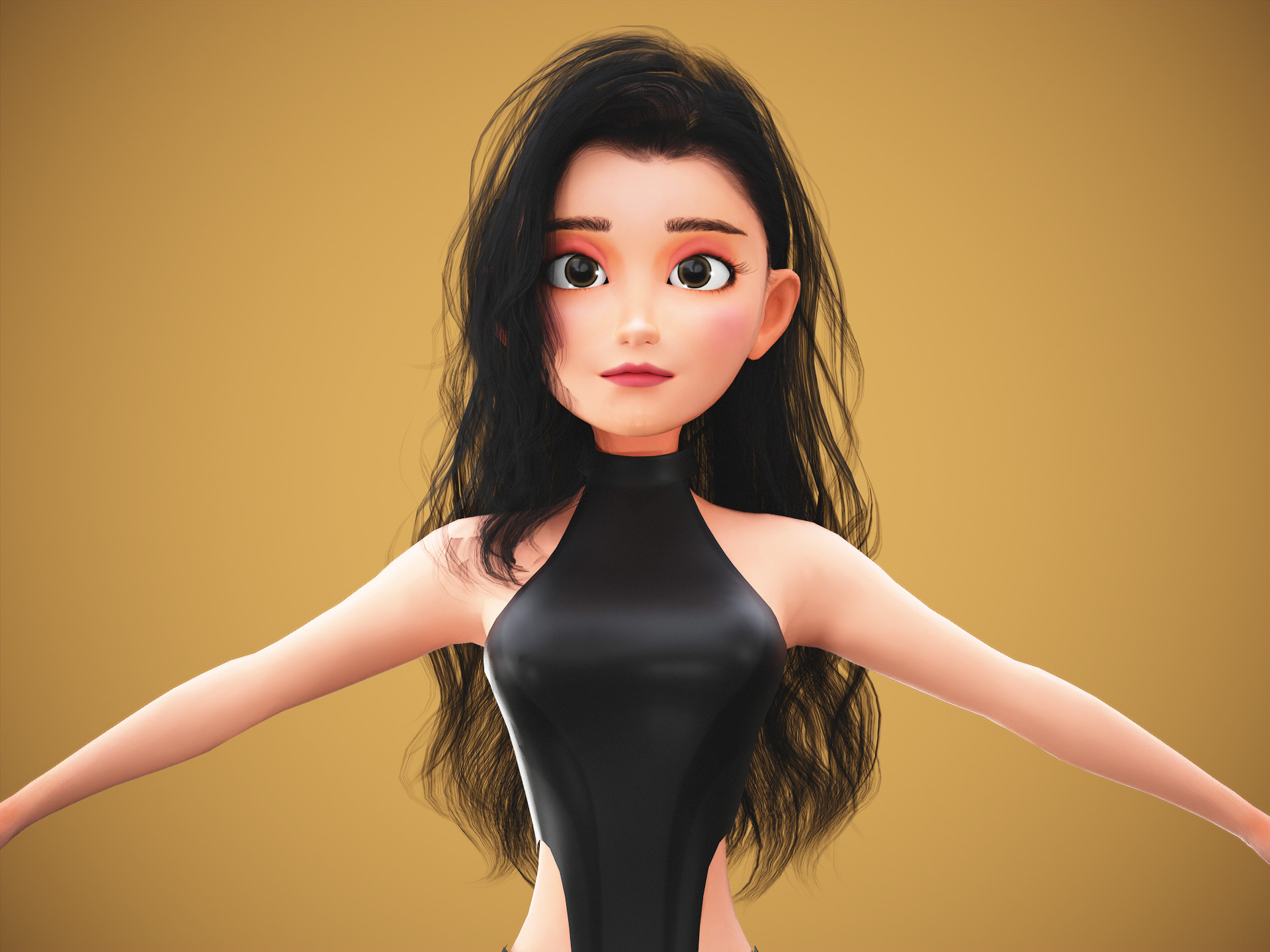Game Cartoon Emma Girl Character rigged Low-poly 3D model_5