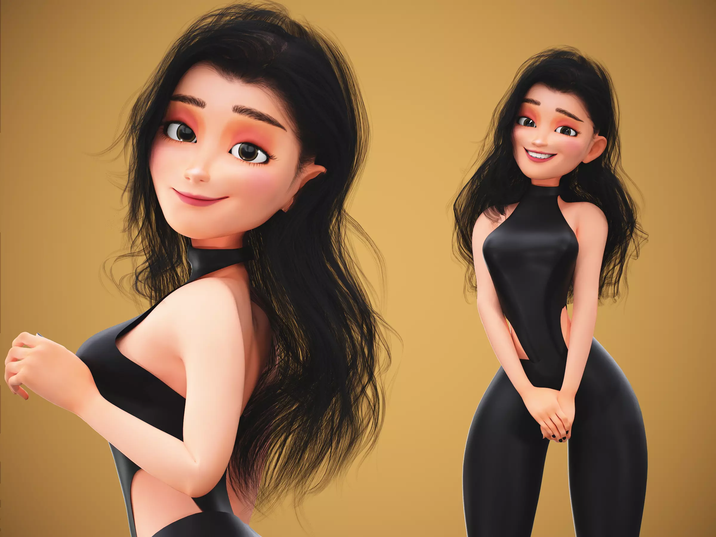 Game Cartoon Emma Girl Character rigged Low-poly 3D model_0