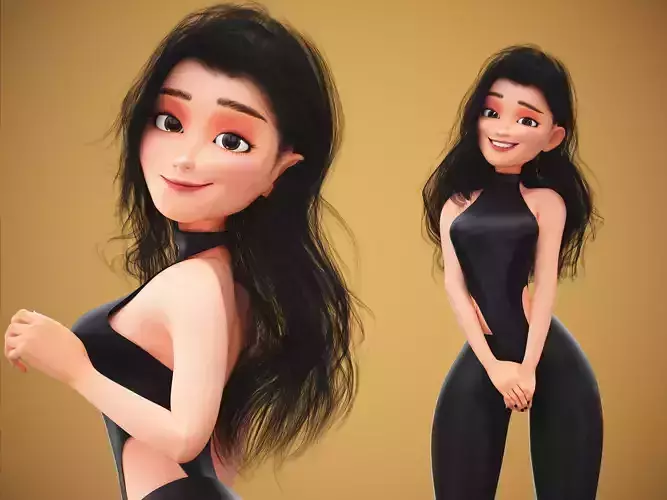 Game Cartoon Emma Girl Character rigged Low-poly 3D model