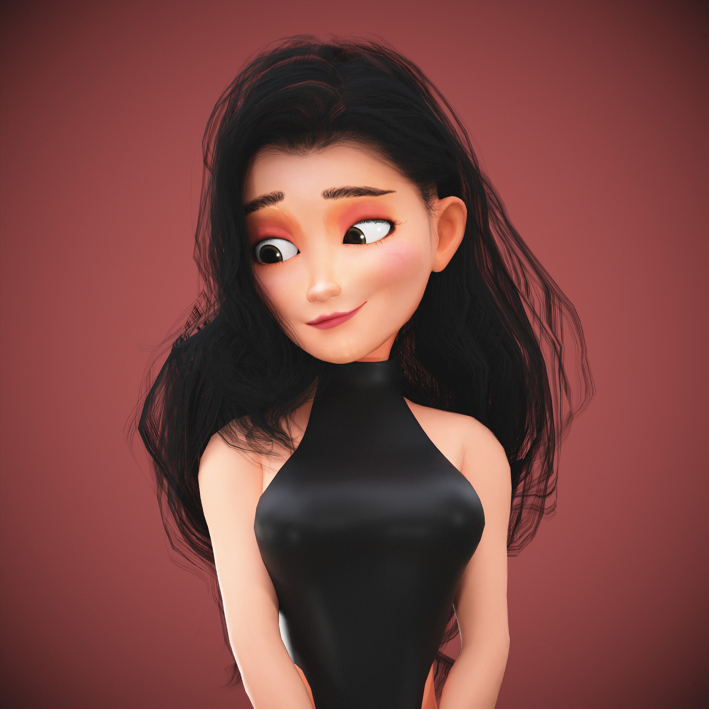 Game Cartoon Emma Girl Character rigged Low-poly 3D model_15