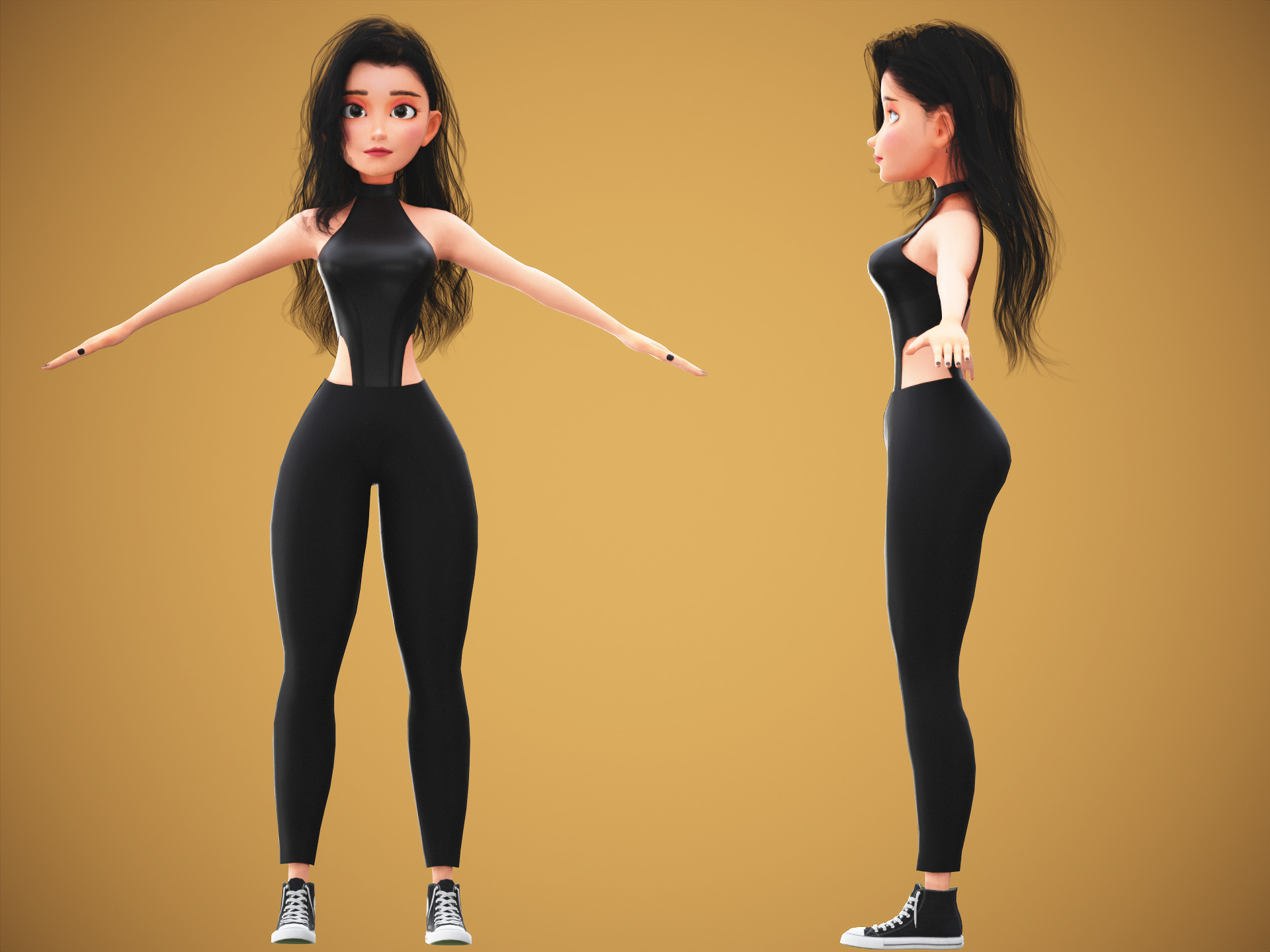 Game Cartoon Emma Girl Character rigged Low-poly 3D model_4