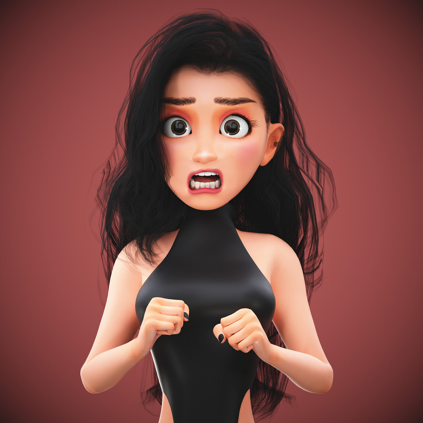 Game Cartoon Emma Girl Character rigged Low-poly 3D model_17