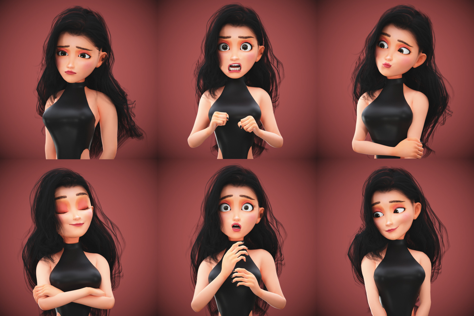 Game Cartoon Emma Girl Character rigged Low-poly 3D model_1