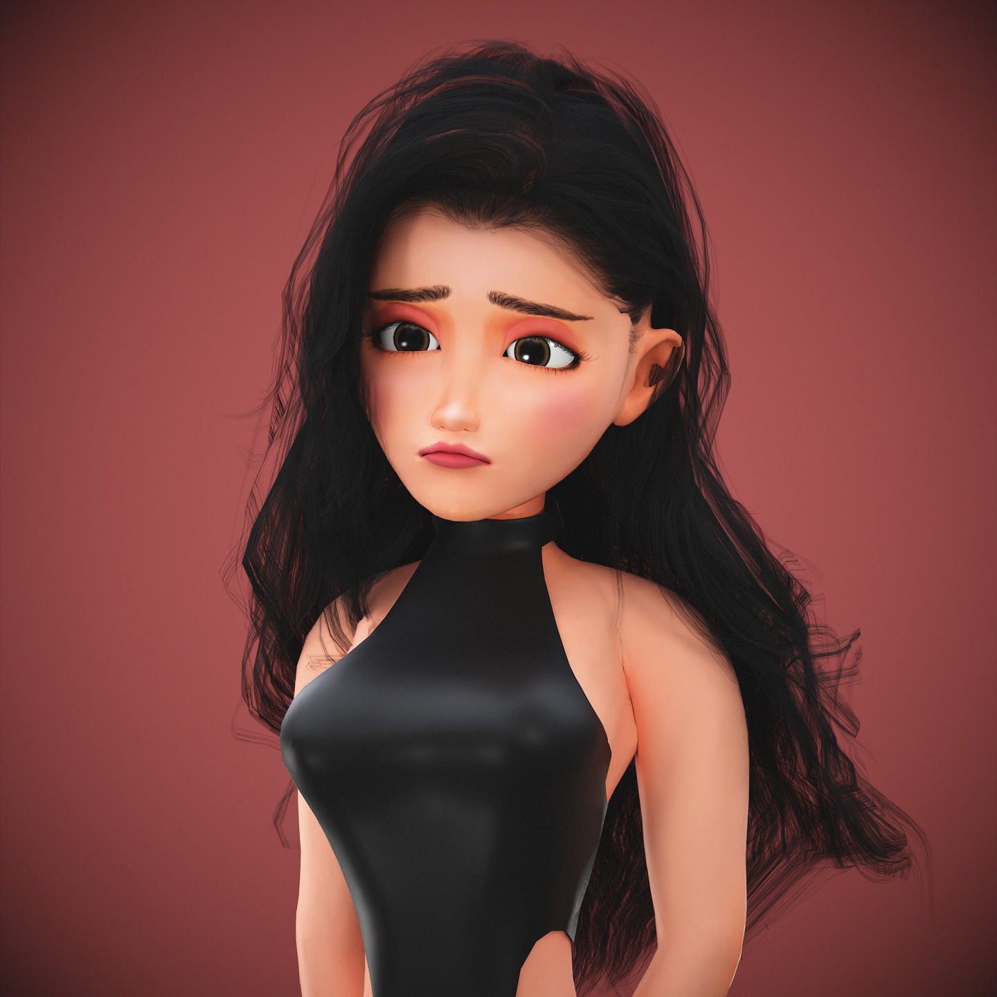 Game Cartoon Emma Girl Character rigged Low-poly 3D model_18
