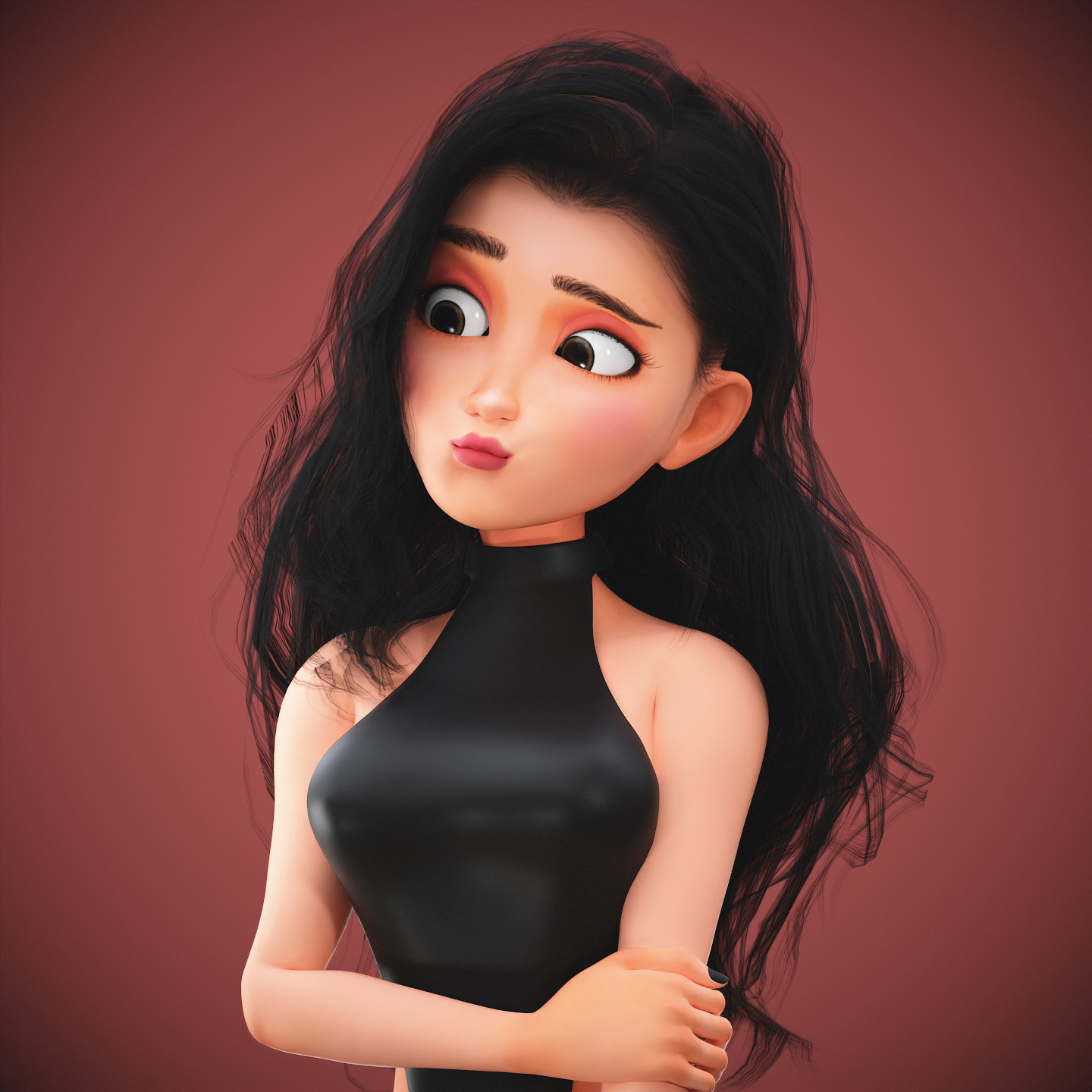 Game Cartoon Emma Girl Character rigged Low-poly 3D model_13