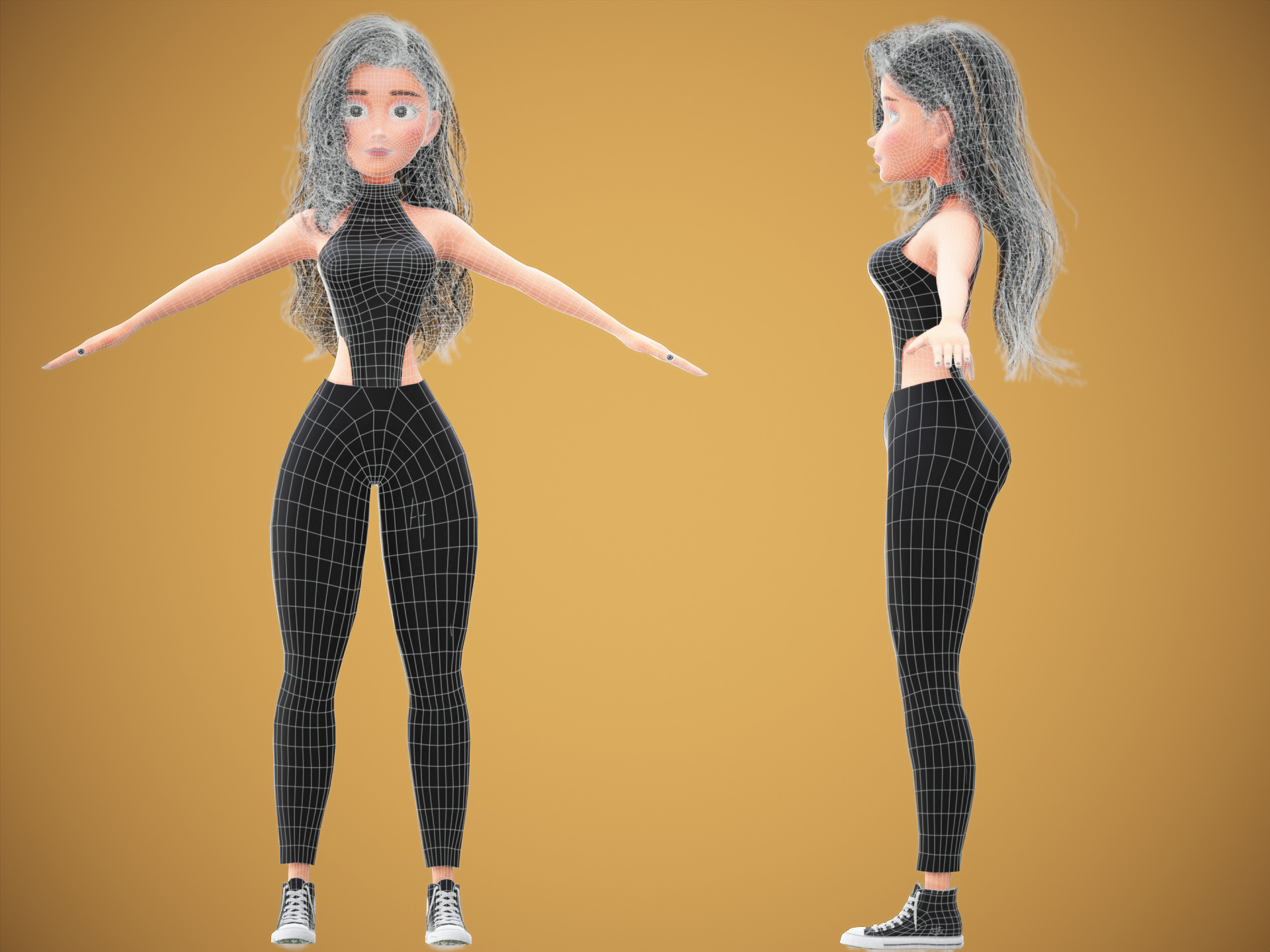 Game Cartoon Emma Girl Character rigged Low-poly 3D model_3