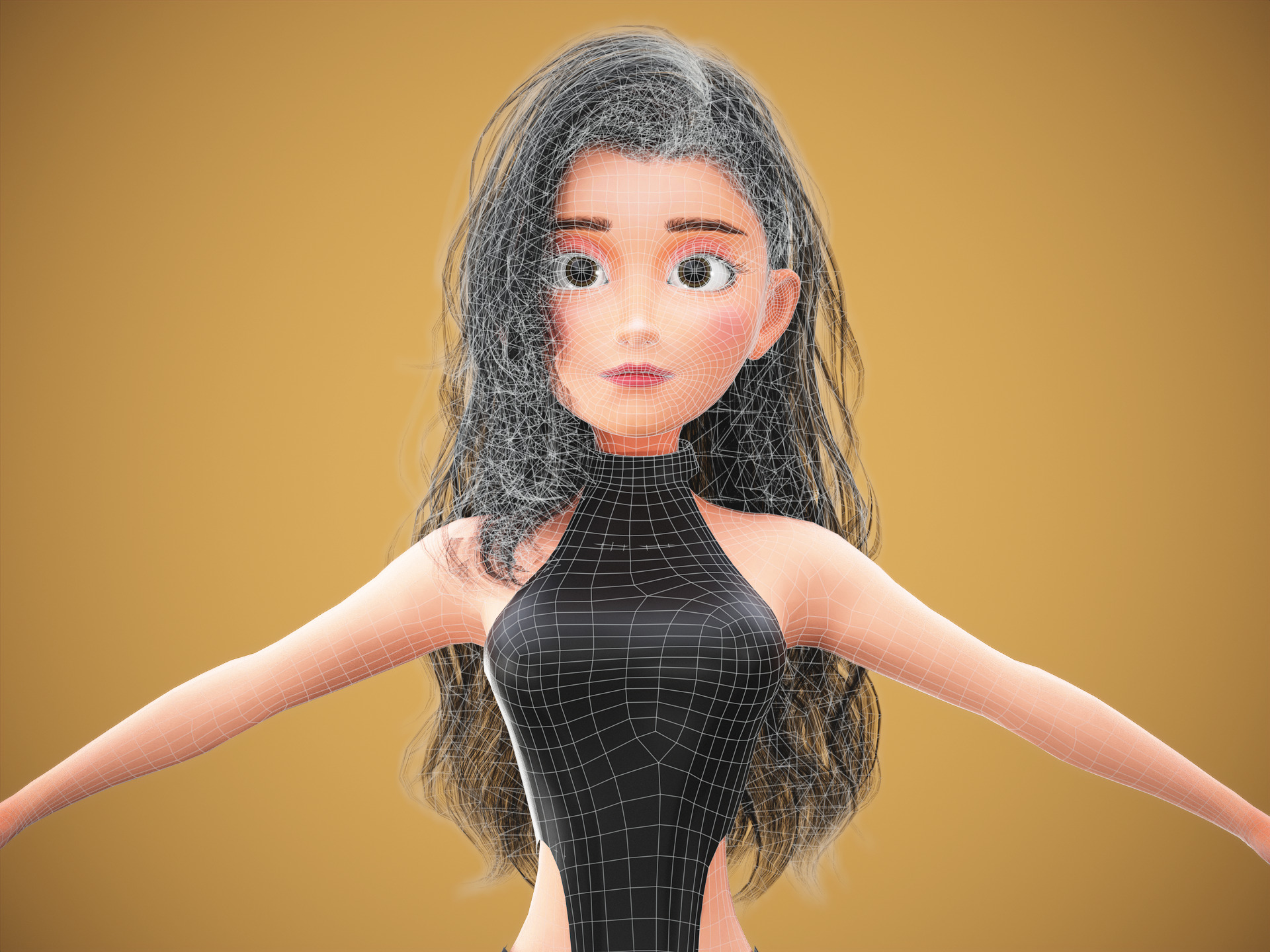 Game Cartoon Emma Girl Character rigged Low-poly 3D model_6